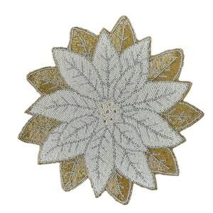Max Studio Handmade Beaded POINSETTIA Placemat Charger 15in Glam Gold Ivory NEW